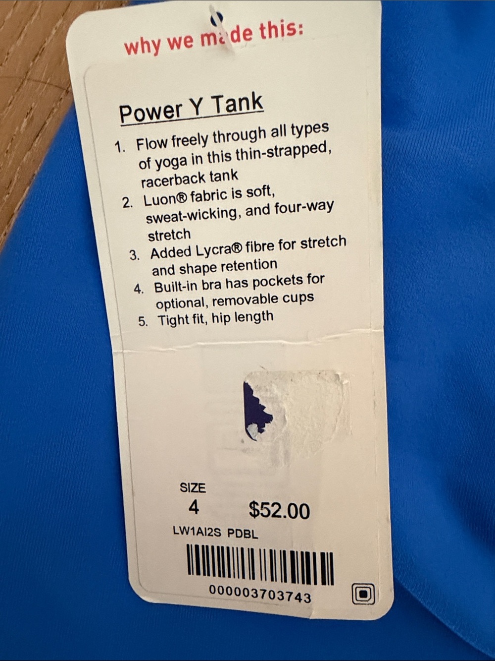 lululemon athletica Blue Racerback Tank with Built-in Shelf Bra - Picture 3 of 5